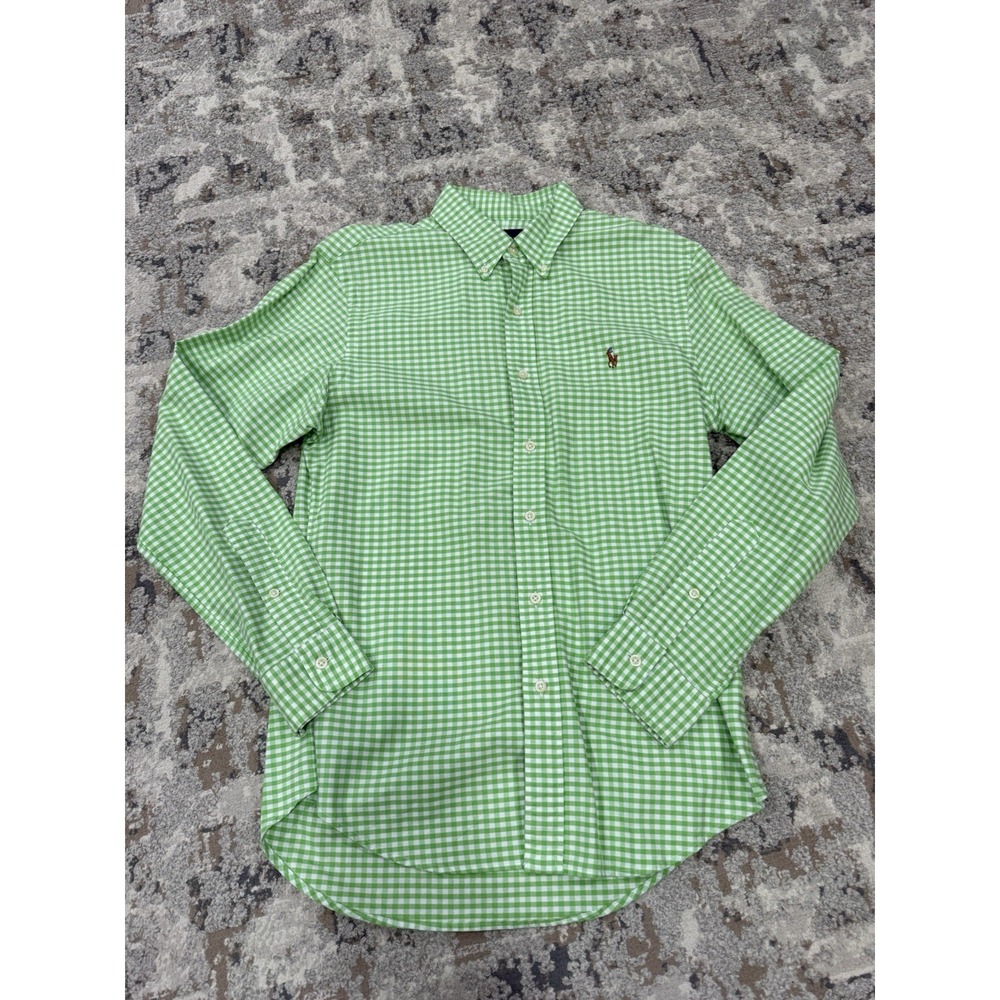 Slim Fit Polo Ralph Lauren Button Down Shirt Green White Window Flesh Pony SZ M